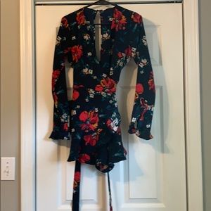 Floral wrap around tie romper